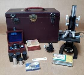 Vm2166 Bausch & Lomb Bd228 And Trinocular Vl8703 Mk6900 Microscope With Case Q390 F