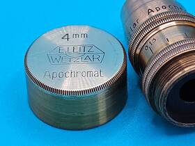 4498 Ernst Leitz Wetzlar Antique Apochromat Microscope Objective 4mm With Case #4498