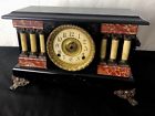 Ingraham Gutted Antique Column Lion Head Mantle Clock Adamantine Clean