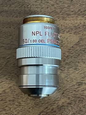 559206 Leica Leitz Microscope 160/0.17 Rms Thread 50x Oil Npl Fluotar Rk Objective