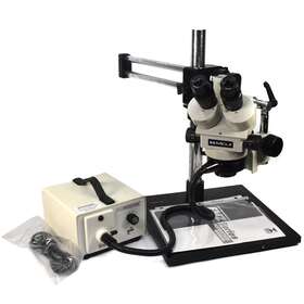 Meiji Techno Emz-tr/5tr Trinocular Stereo Zoom Microscope With Boom Stand/fiber Ring Light