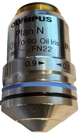 1-u2b230 Olympus Plan 50x /0.90 Oil With Iris Uis 2 Microscope Objective