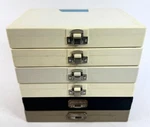Fisher Scientific Vintage Lot Of 5 Plastic Microscope 100 Slide Keeper Boxes. Fixed Price $44.99.