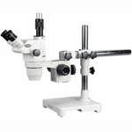 Amscope 6.7X-90X Ultimate Trinocular Zoom Microscope On Single-arm Boom Stand. Fixed Price $1061.99.