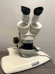 Meiji Emt Stereo Microscope On Pole Pk Stand With Led Ring Light Illuminator. Fixed Price $1000.00.