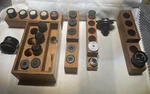 Twenty Two Vintage Microscope Lens, Ocular And Five Wooden Holder Collection. Fixed Price $449.00.