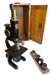 Antique Bausch Lomb Microscope 1.9 Mm Fluorite Objective Brass Dovetailed Box. Fixed Price $308.75.