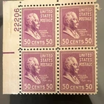 United States William Howard Taft 50 Cent Purple Plate Block Number 22206. Fixed Price $26.00.