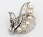 Vintage Mikimoto Signed Sterling Silver Akoya 6 Pearl Leaf Pin Brooch 7.15G. Fixed Price $189.00.