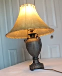 Leonard Foss Ombre Aged Rawhide Shade Urn Cast Bronze Antique Table Lamp Vtg. Fixed Price $95.00.