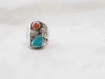 Men's Navajo Native American Sterling Silver Turquiose-red Coral R1365. Fixed Price $152.00.