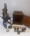 Ernst Leitz Wetzlar No. 213206 Microscope W/ Wood Box & Lenses. Fixed Price $268.80.