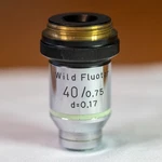 Wild Heerbrugg Swiss Fluotar Objective Lens 40X 0.75 Microscope Part. Fixed Price $125.00.