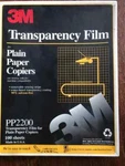 3M PP2200 Transparency Film 8.5" X 11" 100 Sheets New In Package. Fixed Price $23.95.