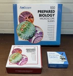 New Amscope 100 & 25 Pc Prepared Biological Microscope Glass Slides + Blanks. Fixed Price $74.87.