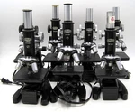 Lot Of 7 - Vintage Olympus Microscopes Made Japan Hs W/objectives+light Source. Fixed Price $495.95.
