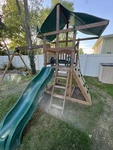 Gorilla Playsets Wooden With Slide, Climbing Wall, Canopy, And. Fixed Price $350.00.
