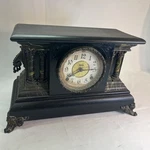 Antique E. Ingraham Adrian Mantle Clock Green Marble Double Pillars. Fixed Price $129.00.