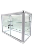 Elegant White Aluminum Display Table Top Tempered Glass Showcase With Led Lights. Fixed Price $199.65.