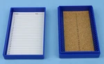 Heathrow Scientific HS15989A 25-PLACE Cork-lined Microscope Slide Boxes, Blue. Fixed Price $7.00.
