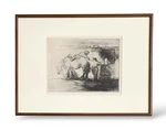 Edmund Blampied Etching Morning Gossip 1928 Jersey Farm Life. Fixed Price $1200.00.