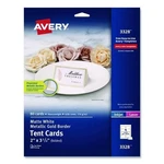 Avery White Metallic Gold Border Tent Cards, 3.5X2, 4 Cards/sheet, 20 Sheets/pk. Fixed Price $36.87.