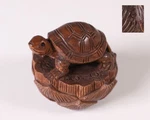Japanese Wood Carving Lotus & Turtle Netsuke Inro Ojime By Ishikawa Meiji Era. Fixed Price $250.00.