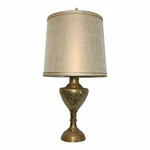 Mid Century Classic Form Indian Floral Etched Brass Urn Table Lamp, L. R. Foss. Fixed Price $500.00.