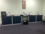 22' X 15' Fisher American Laboratory Cabinets W/ Black Tops E1-110. Fixed Price $5900.00.